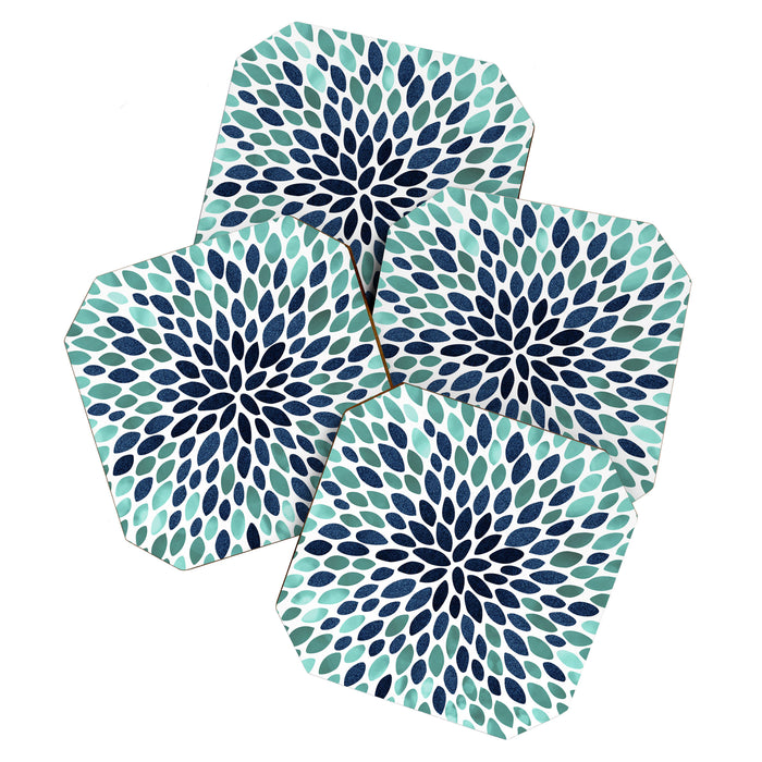 Flower Bloom, Aqua and Navy Coaster Gallery Image 1