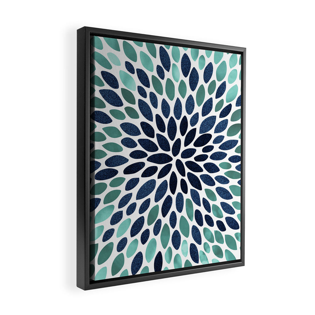 Flower Bloom, Aqua and Navy Framed Canvas Print Gallery Image 2