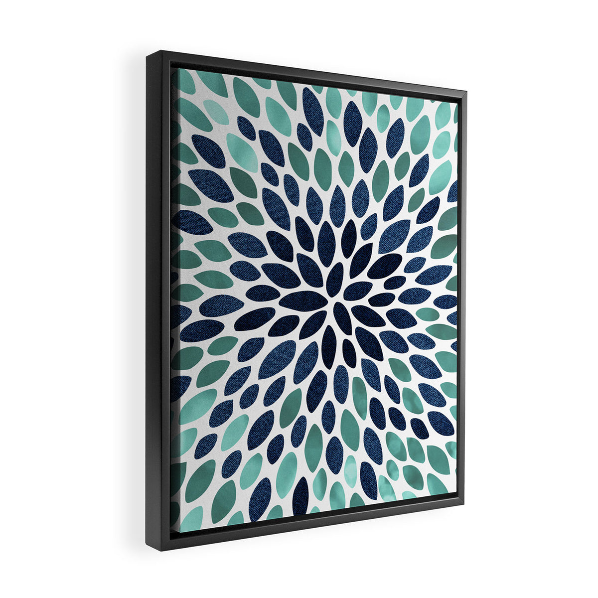Flower Bloom, Aqua and Navy Framed Canvas Print Gallery Image 2