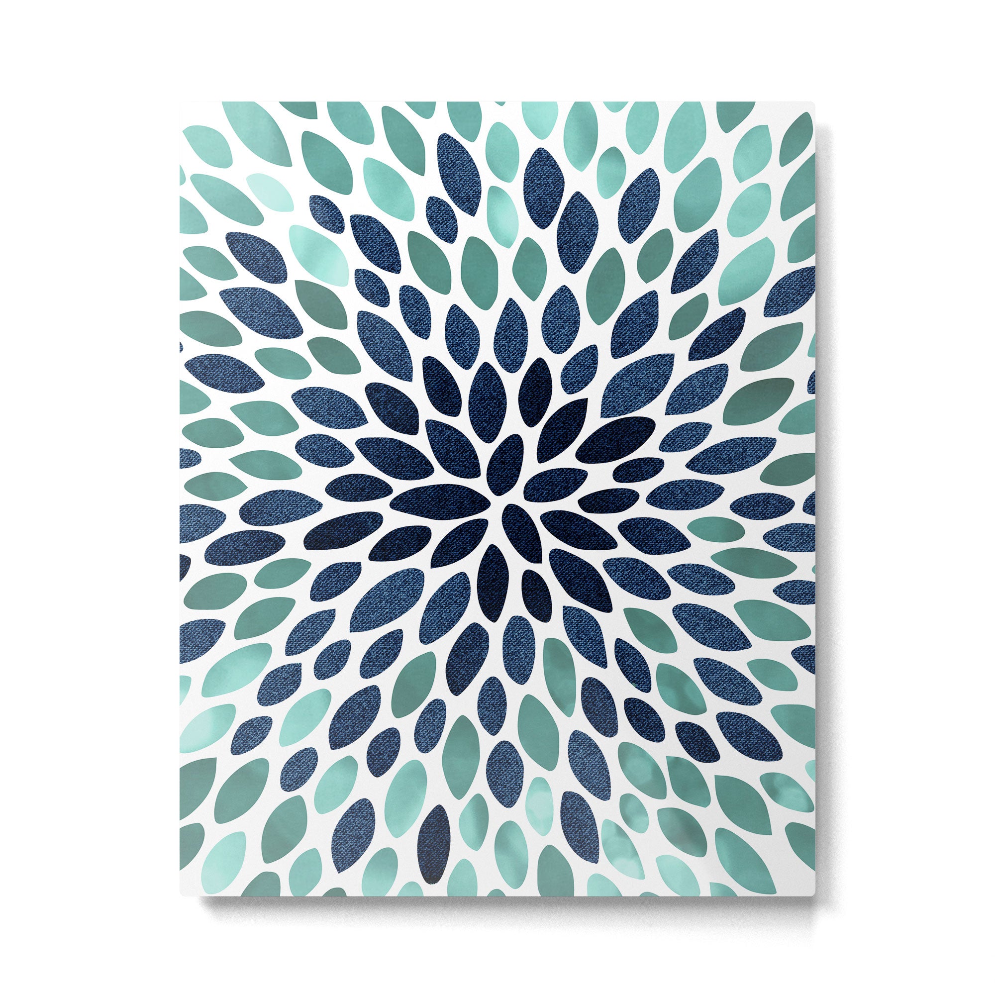 Flower Bloom, Aqua and Navy Metal Print Gallery Image 6