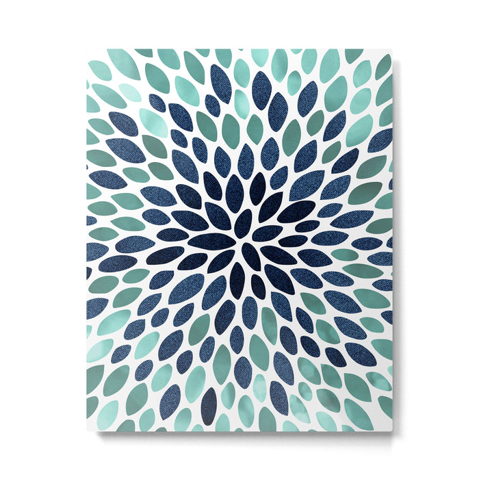 Flower Bloom, Aqua and Navy Metal Print Gallery Image 1