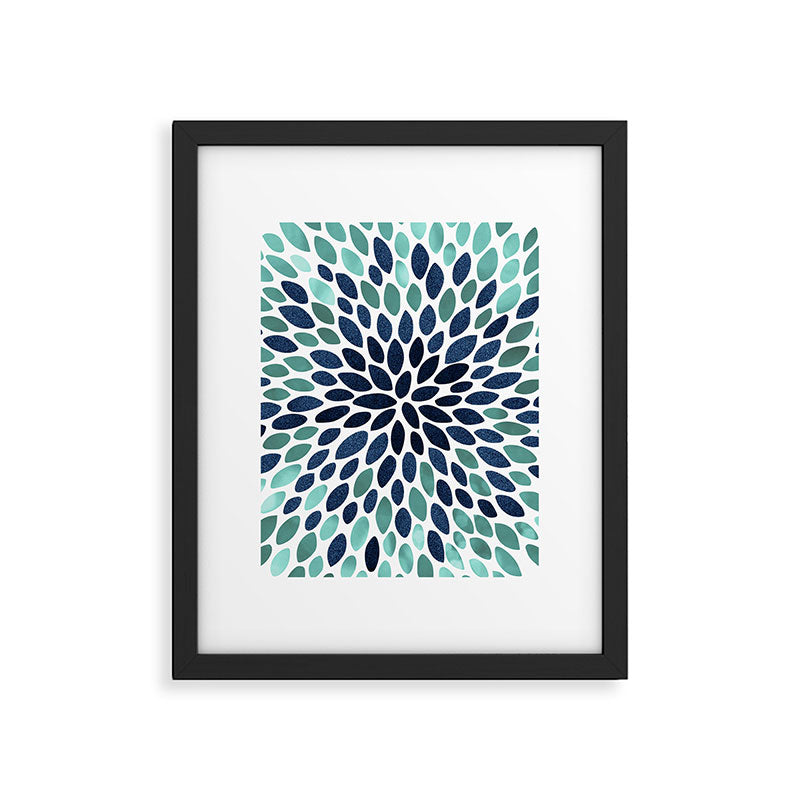 Flower Bloom, Aqua and Navy Framed Art Print Gallery Image 6