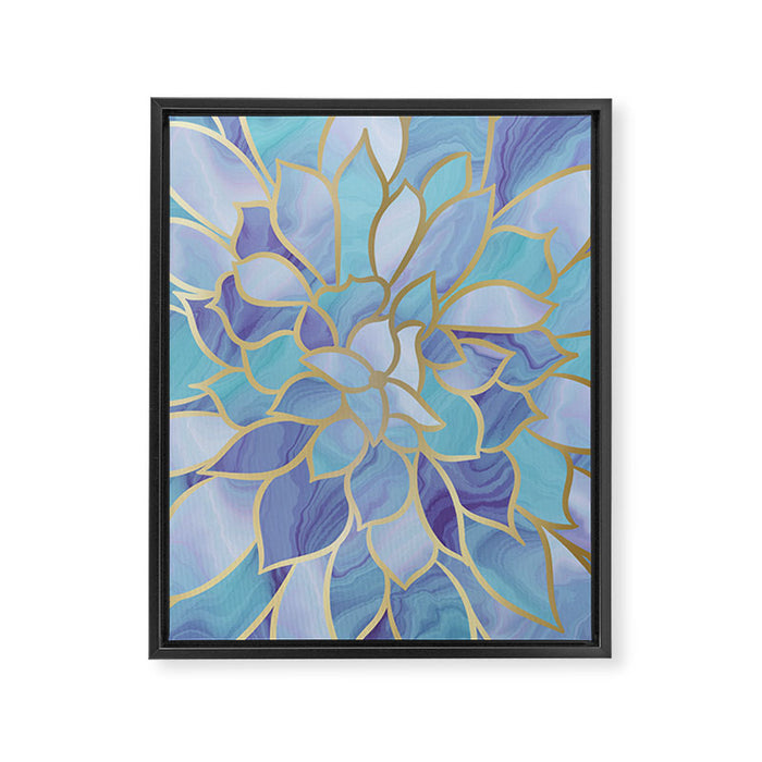 Flower Bloom, Teal, Turquoise, Purple, Gold Framed Canvas Print Gallery Image 1