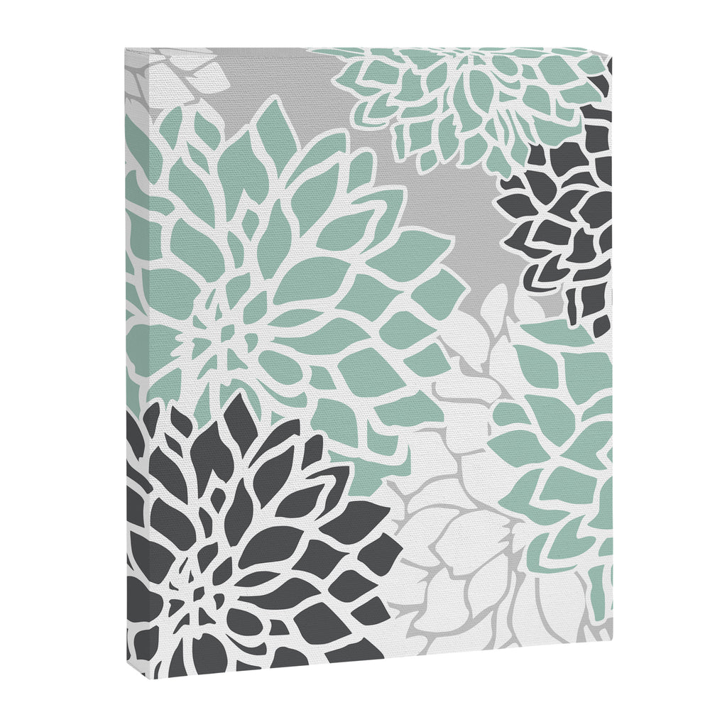 Flower Blooms, Teal and Grey Canvas Print Gallery Image 8