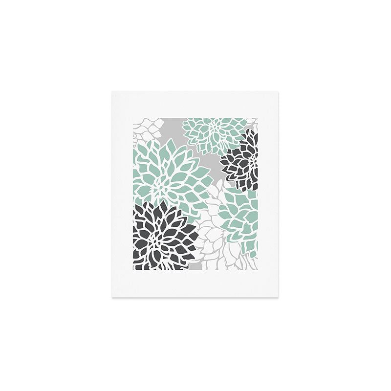 Flower Blooms, Teal and Grey Art Print Gallery Image 1