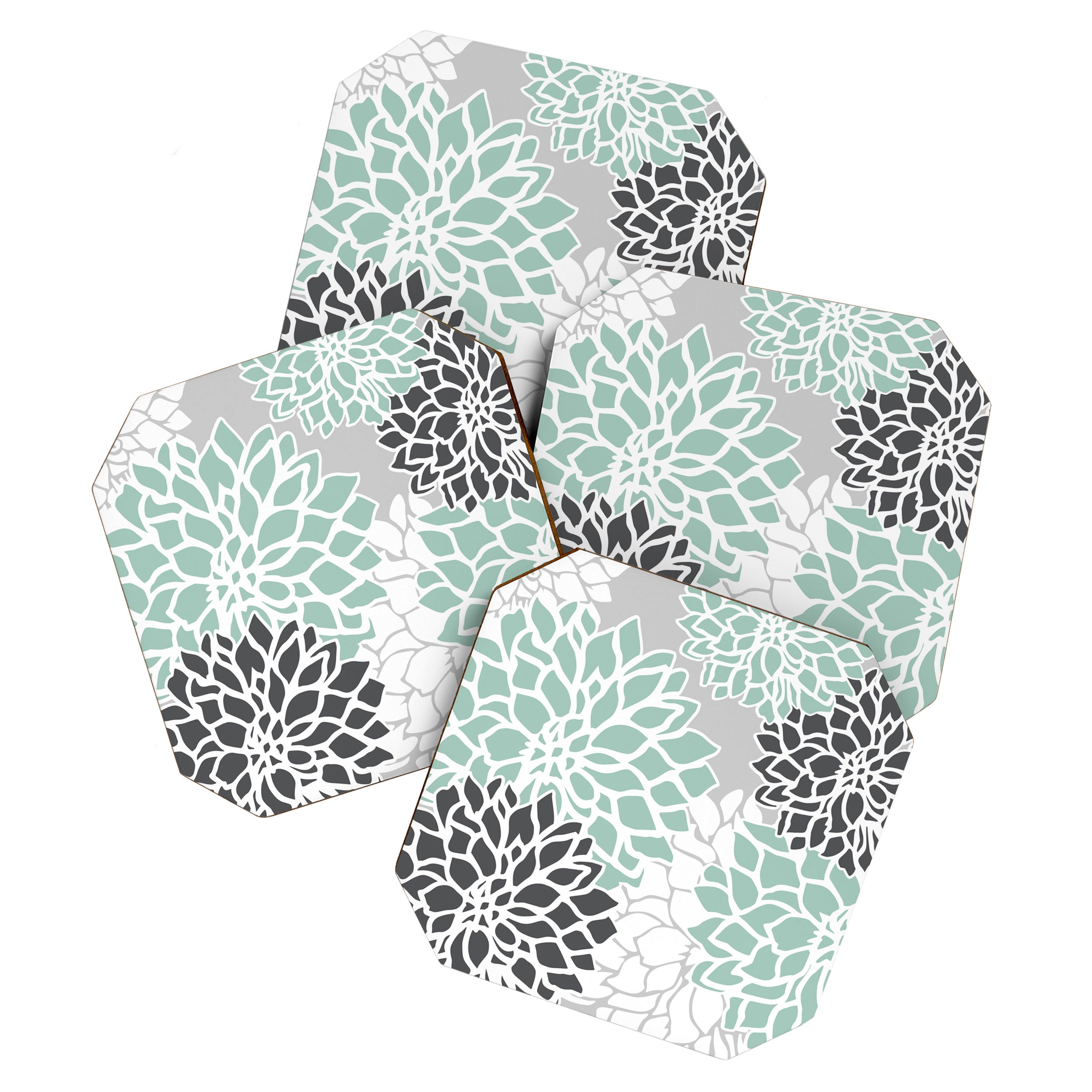 Flower Blooms, Teal and Grey Coaster Gallery Image 1