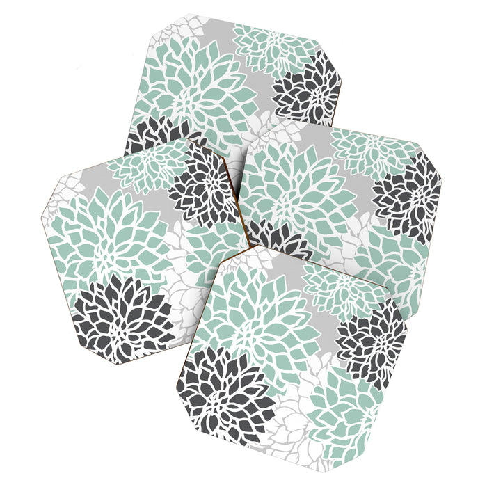 Flower Blooms, Teal and Grey Coaster Gallery Image 1