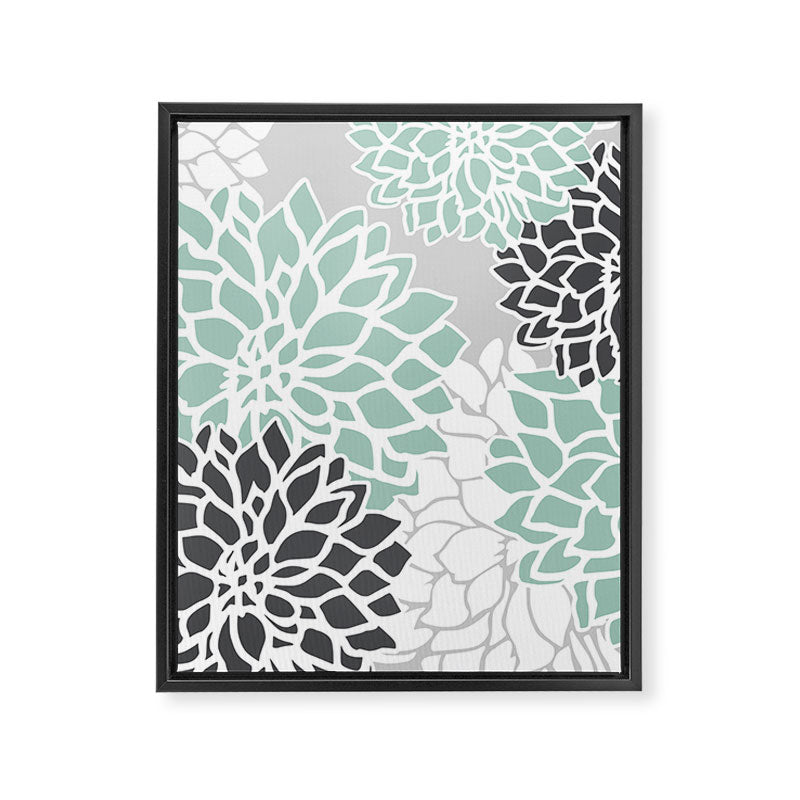 Flower Blooms, Teal and Grey Framed Canvas Print Gallery Image 8