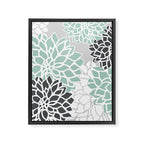 Flower Blooms, Teal and Grey Framed Canvas Print Gallery Image 8