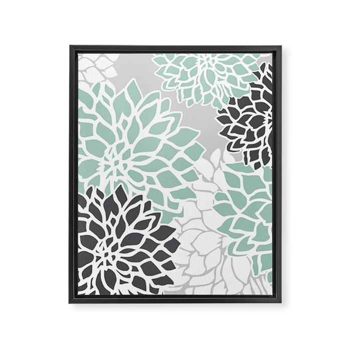 Flower Blooms, Teal and Grey Framed Canvas Print Gallery Image 1