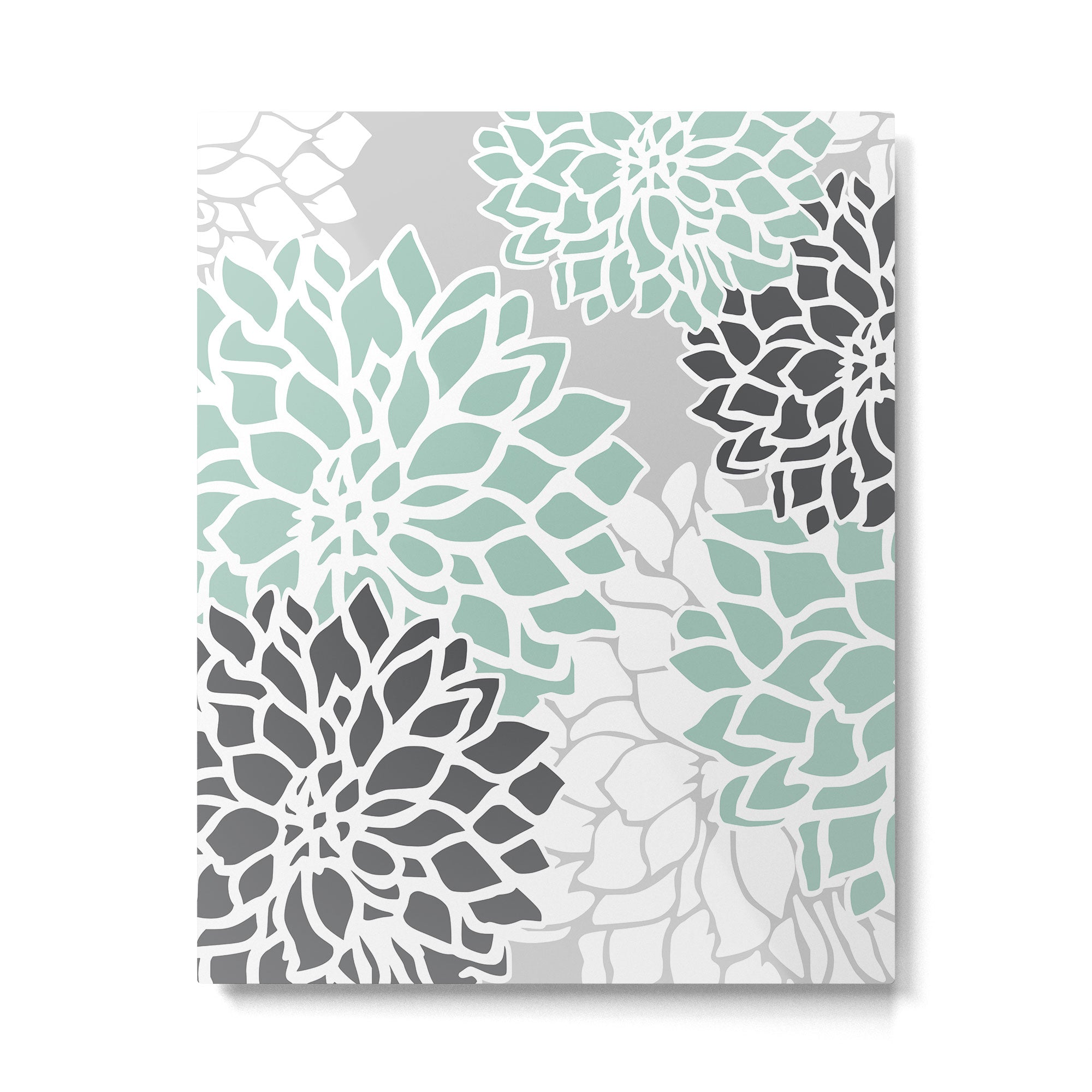 Flower Blooms, Teal and Grey Metal Print Gallery Image 6