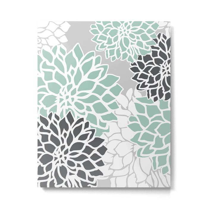 Flower Blooms, Teal and Grey Metal Print Gallery Image 1