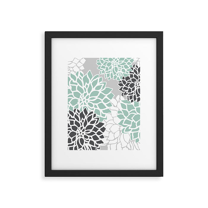 Flower Blooms, Teal and Grey Framed Art Print Gallery Image 1