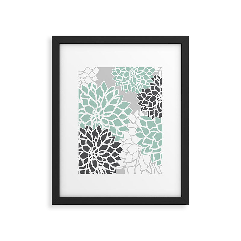 Flower Blooms, Teal and Grey Framed Art Print Gallery Image 6