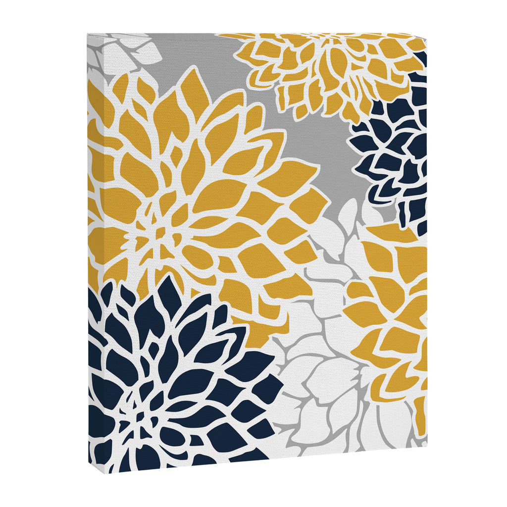 Flower Blooms, Yellow, Grey, Navy Canvas Print Gallery Image 8