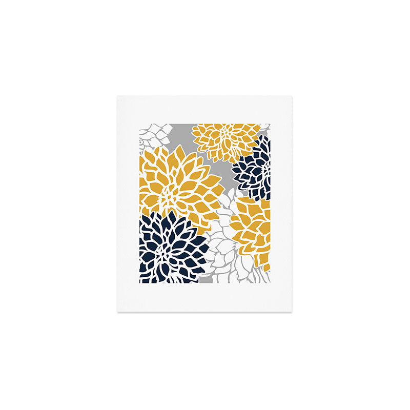 Flower Blooms, Yellow, Grey, Navy Art Print Gallery Image 1