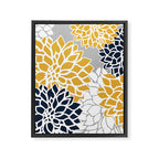 Flower Blooms, Yellow, Grey, Navy Framed Canvas Print Gallery Image 8