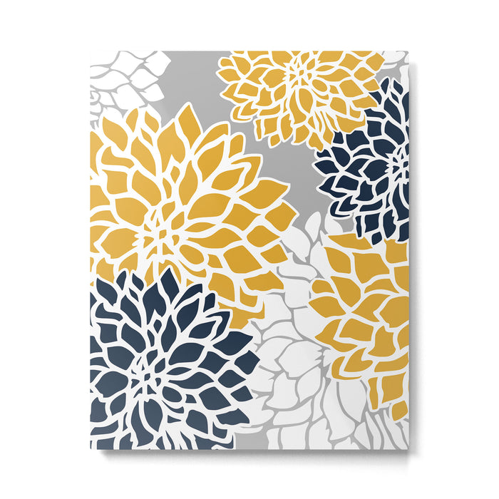 Flower Blooms, Yellow, Grey, Navy Metal Print Gallery Image 1