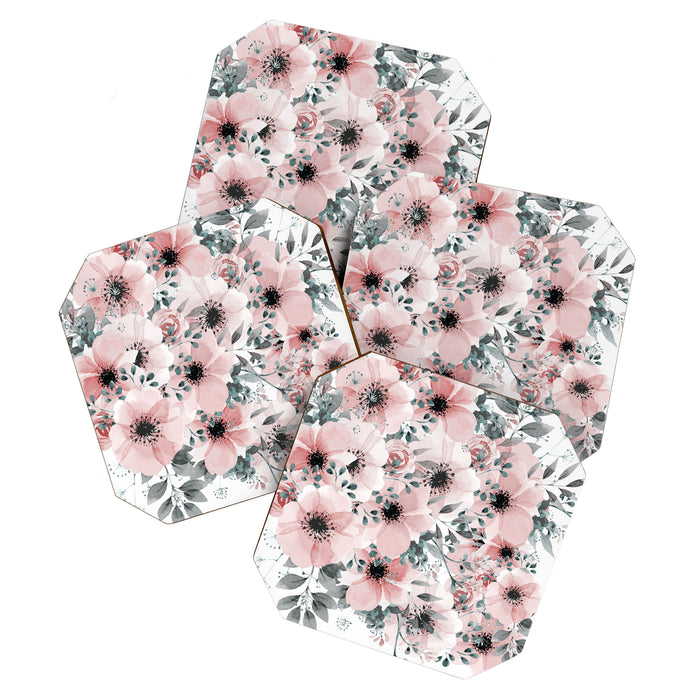 Flower Watercolor, Blush Pink and Gray, Floral Prints Coaster Gallery Image 1