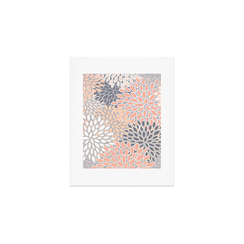 Flowers Abstract Print, Coral, Peach, Gray Art Print Gallery Image 1