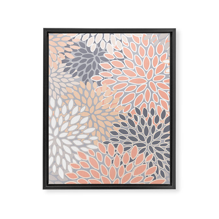 Flowers Abstract Print, Coral, Peach, Gray Framed Canvas Print Gallery Image 1