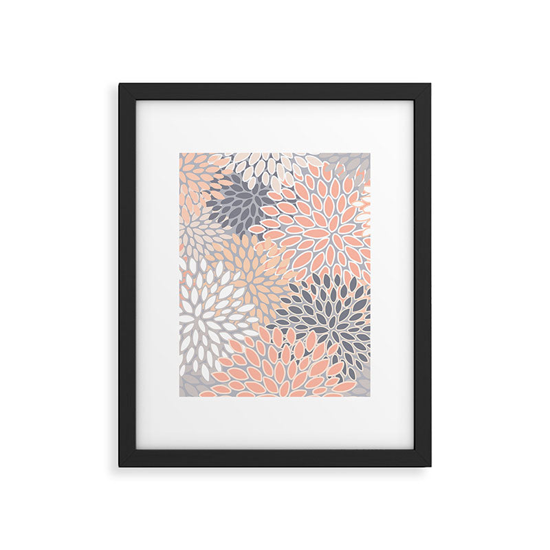 Flowers Abstract Print, Coral, Peach, Gray Framed Art Print Gallery Image 4