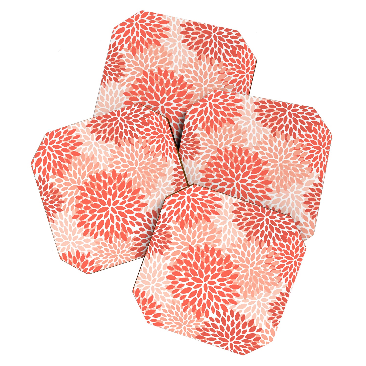 Flowers Pattern, Coral, Pink, Floral Prints Coaster Gallery Image 1