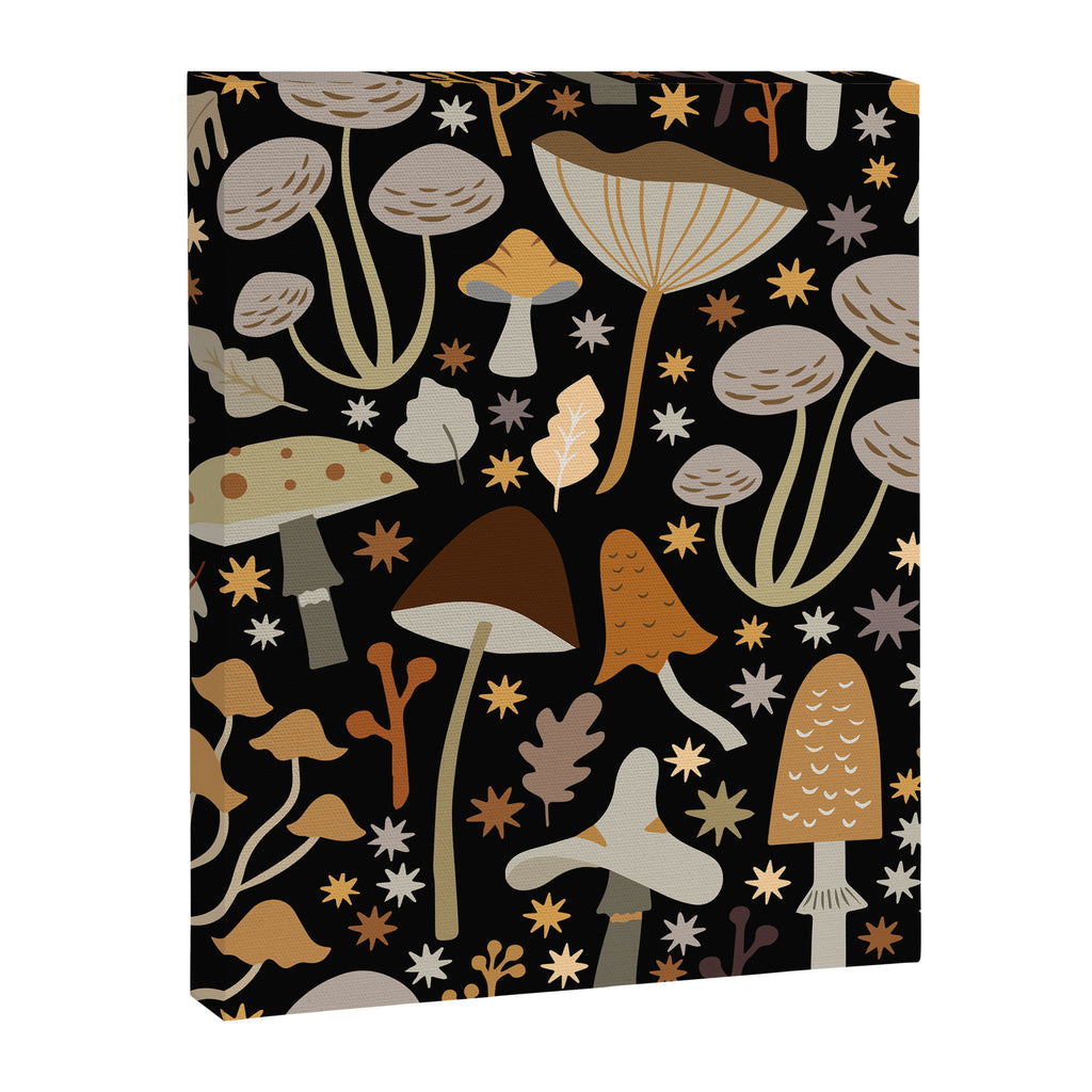 Forest Floor, Mushroom Art on Black Canvas Print Gallery Image 8
