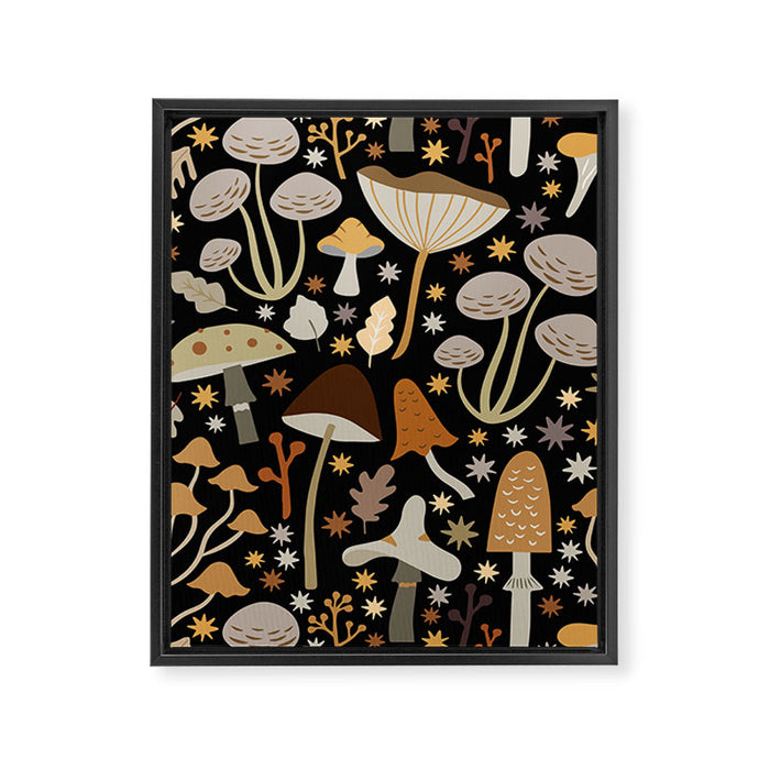 Forest Floor, Mushroom Art on Black Framed Canvas Print Gallery Image 1