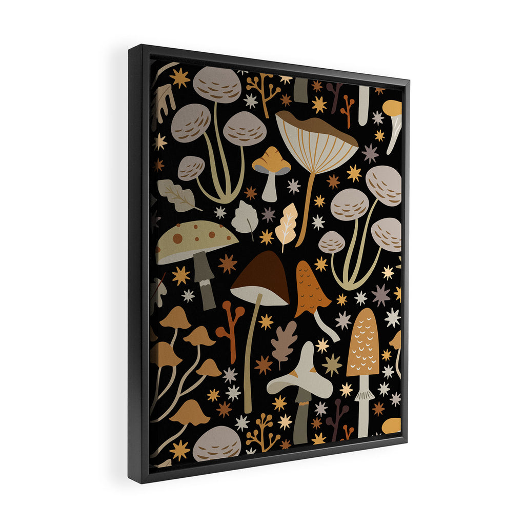 Forest Floor, Mushroom Art on Black Framed Canvas Print Gallery Image 2