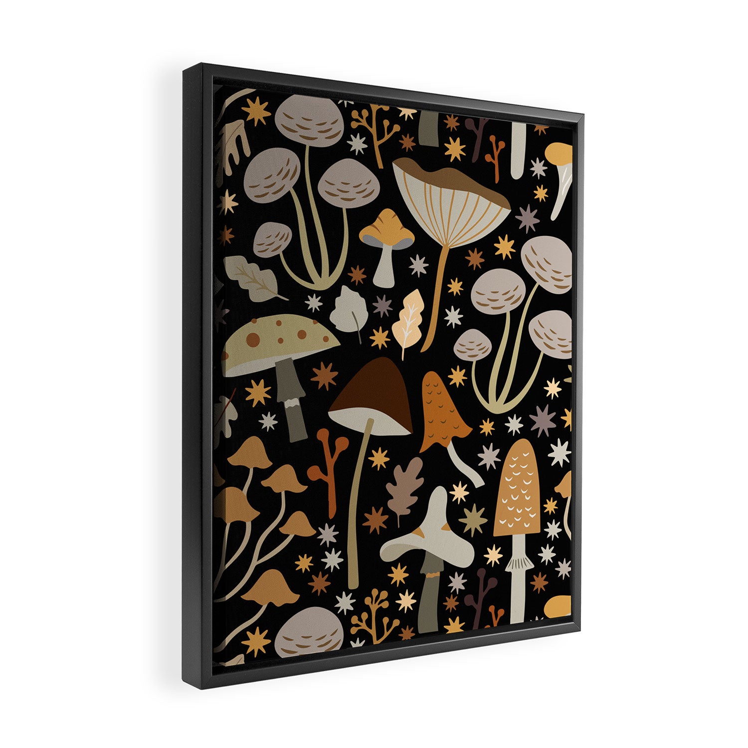 Forest Floor, Mushroom Art on Black Framed Canvas Print Gallery Image 2