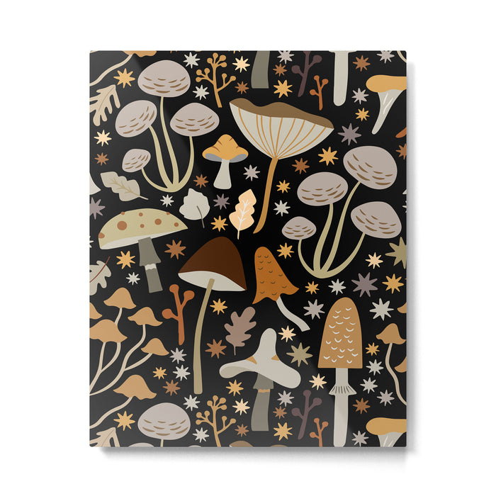 Forest Floor, Mushroom Art on Black Metal Print Gallery Image 1