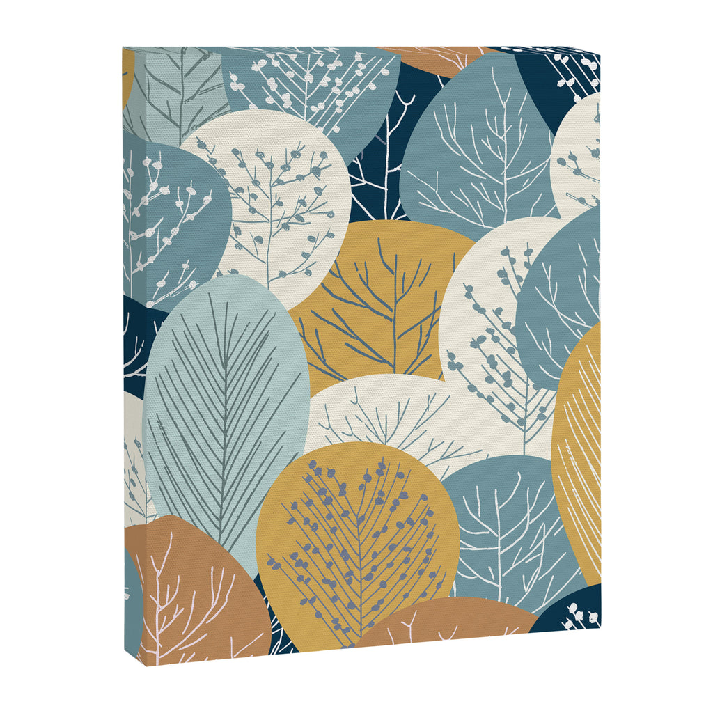 Forest Woodland Trees, Blue, Teal and Yellow, Floral Prints Canvas Print Gallery Image 8