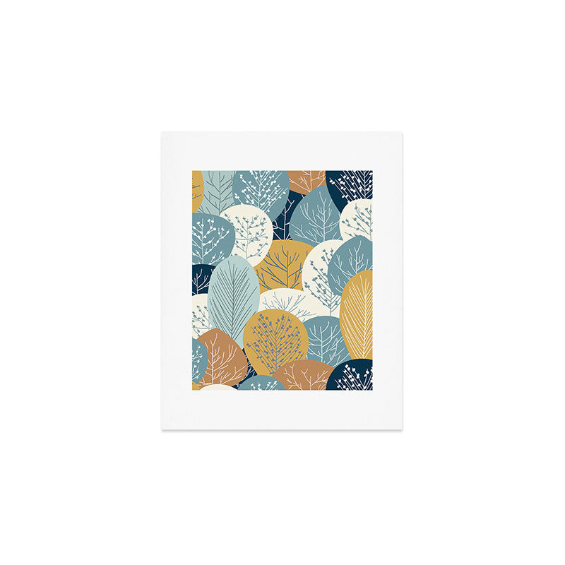 Forest Woodland Trees, Blue, Teal and Yellow, Floral Prints Art Print Gallery Image 1