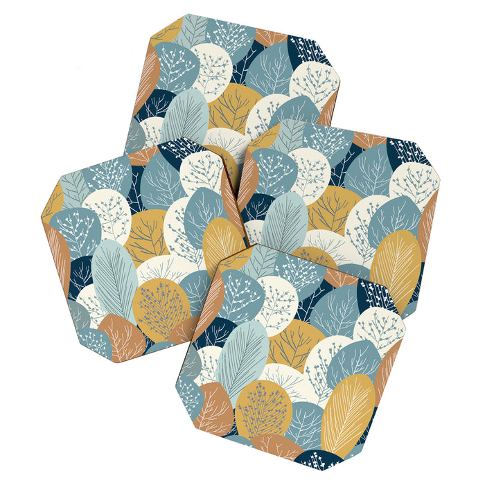Forest Woodland Trees, Blue, Teal and Yellow, Floral Prints Coaster Gallery Image 1