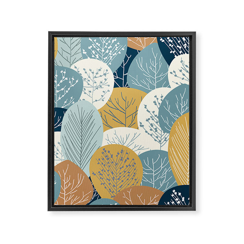 Forest Woodland Trees, Blue, Teal and Yellow, Floral Prints Framed Canvas Print Gallery Image 8