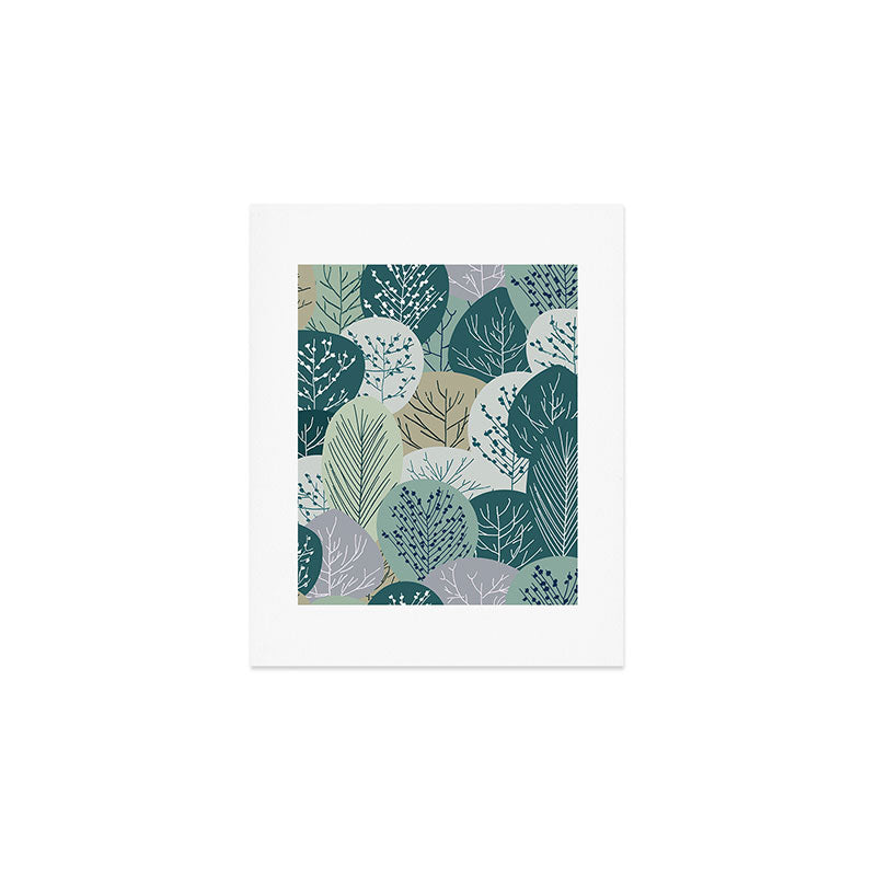 Forest Woodland Trees, Green, Floral Prints Art Print Gallery Image 1