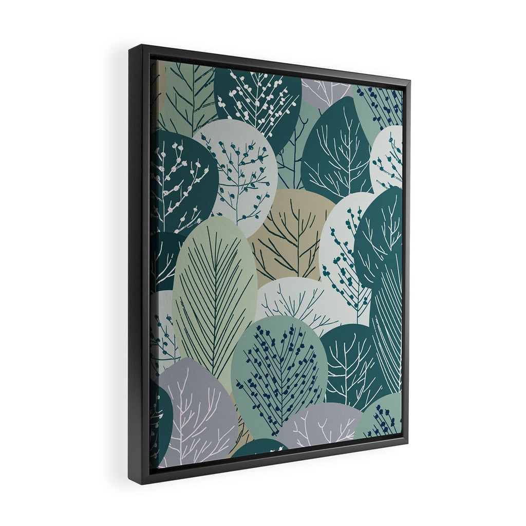 Forest Woodland Trees, Green, Floral Prints Framed Canvas Print Gallery Image 2