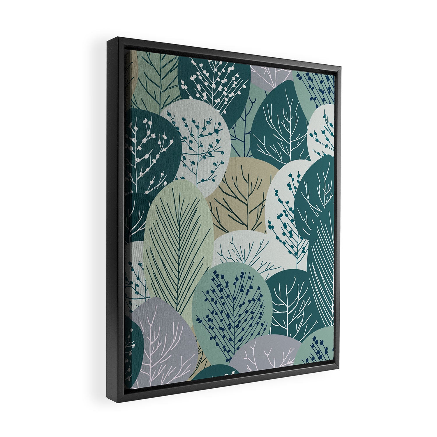 Forest Woodland Trees, Green, Floral Prints Framed Canvas Print Gallery Image 2