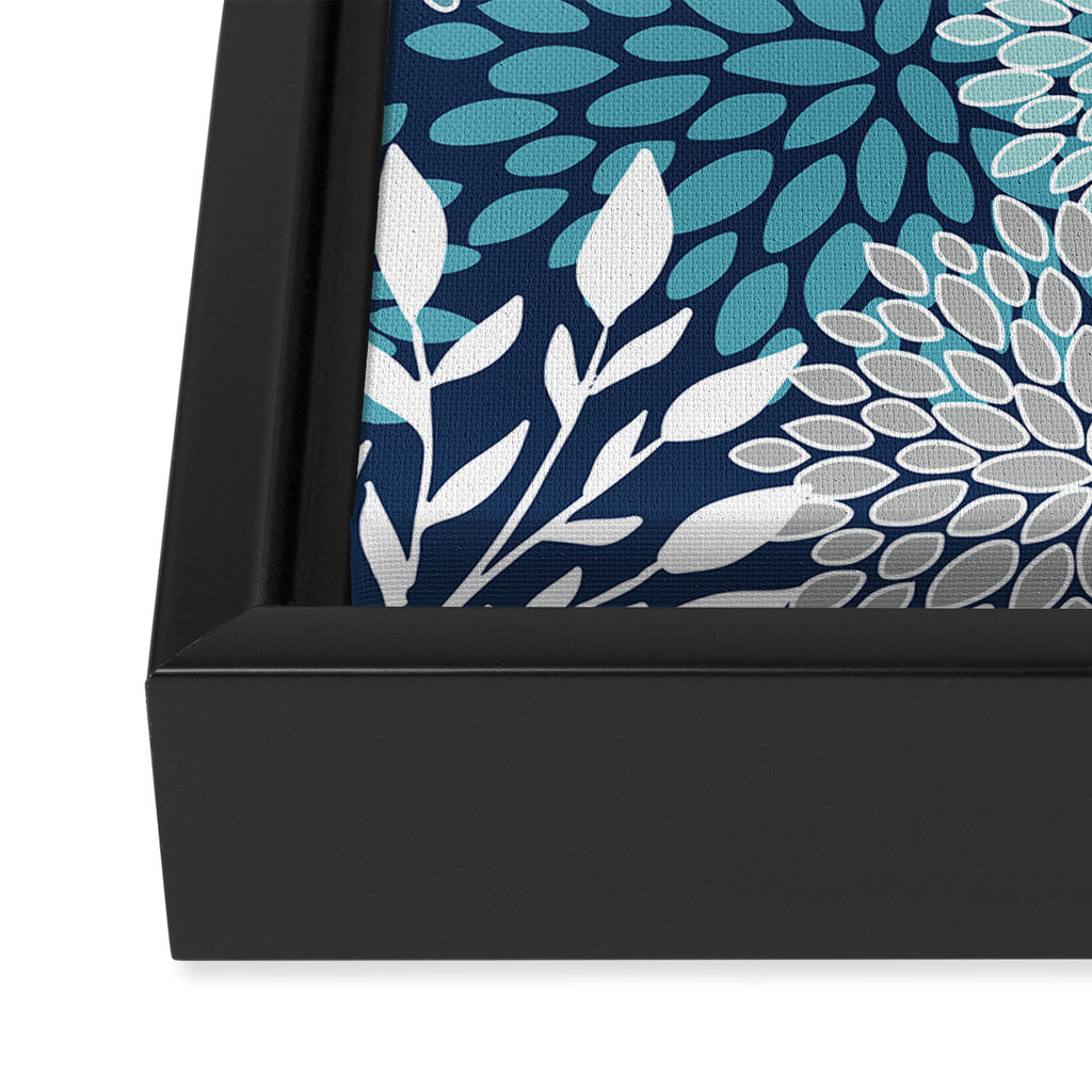 Garden Florals, Navy, Blue, Teal Framed Canvas Print Gallery Image 3