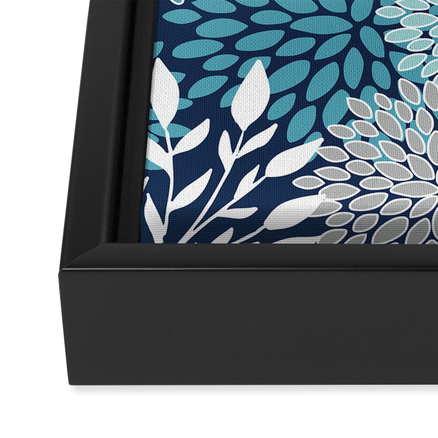 Garden Florals, Navy, Blue, Teal Framed Canvas Print Gallery Image 3