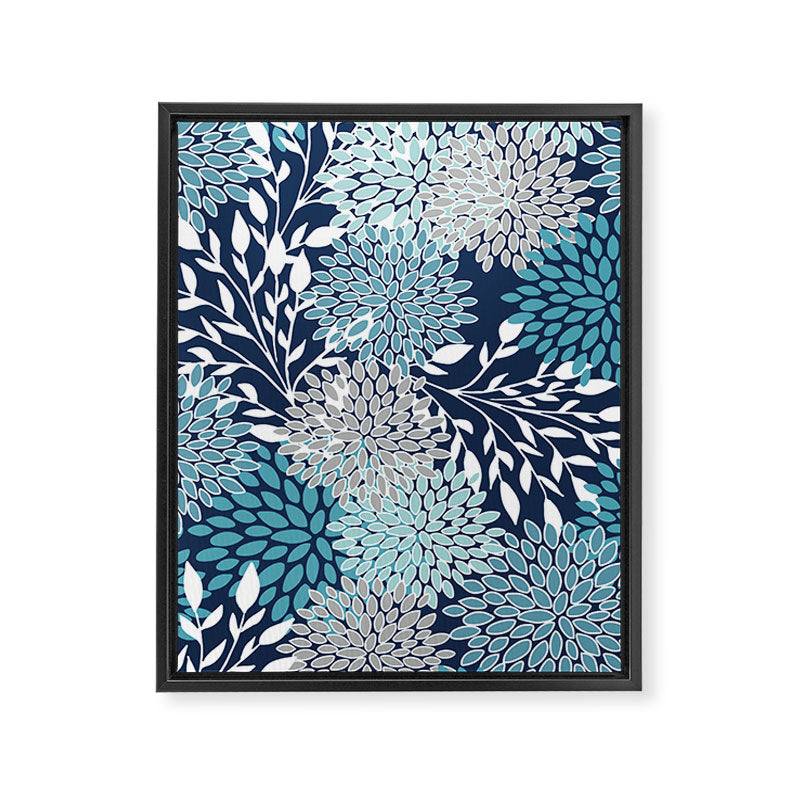 Garden Florals, Navy, Blue, Teal Framed Canvas Print Gallery Image 8