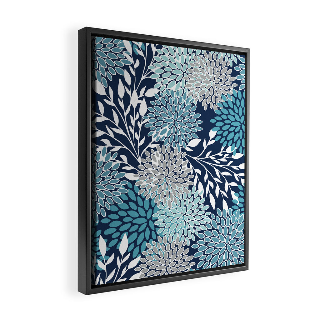 Garden Florals, Navy, Blue, Teal Framed Canvas Print Gallery Image 2
