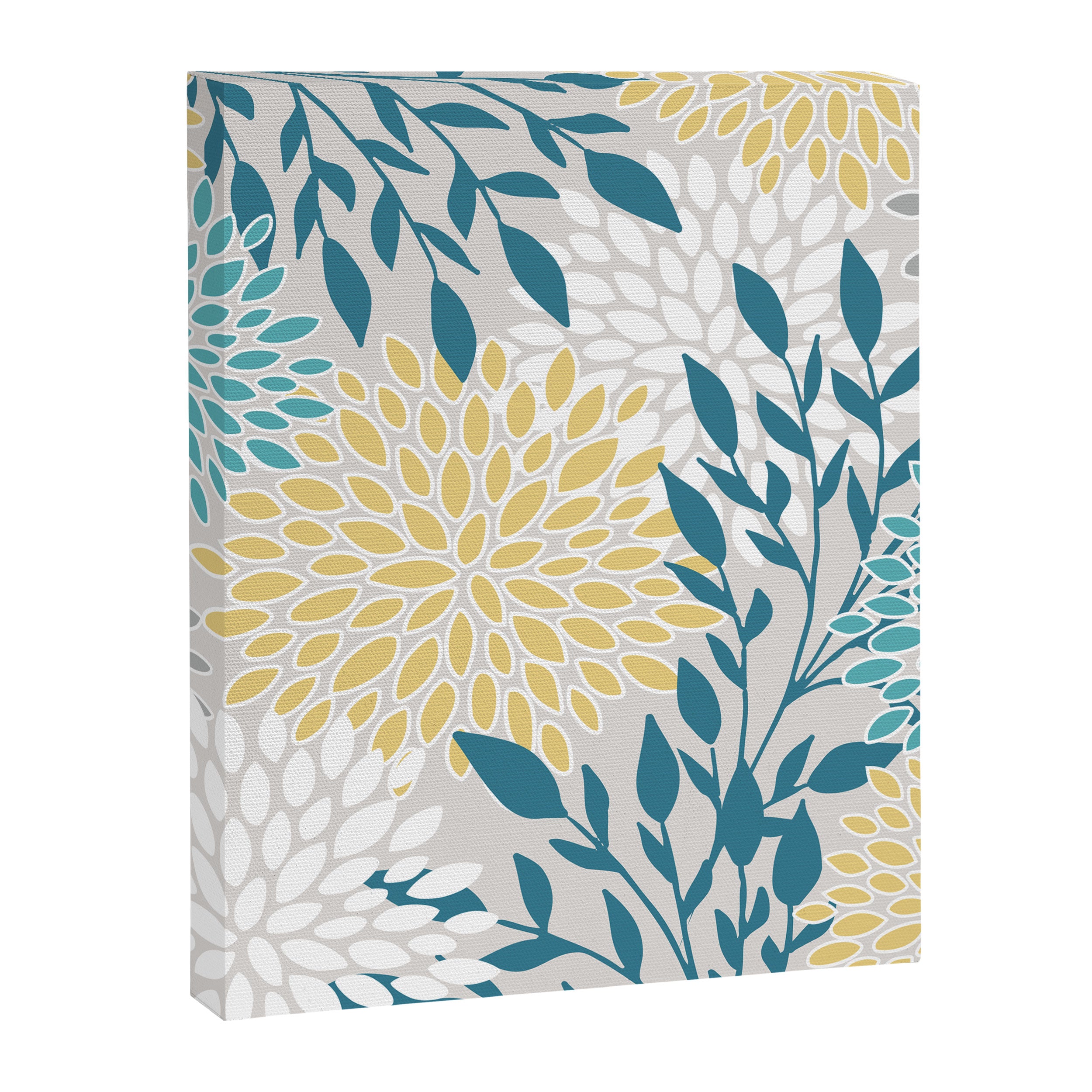 Garden Florals, Yellow, Teal, Gray Canvas Print Gallery Image 8