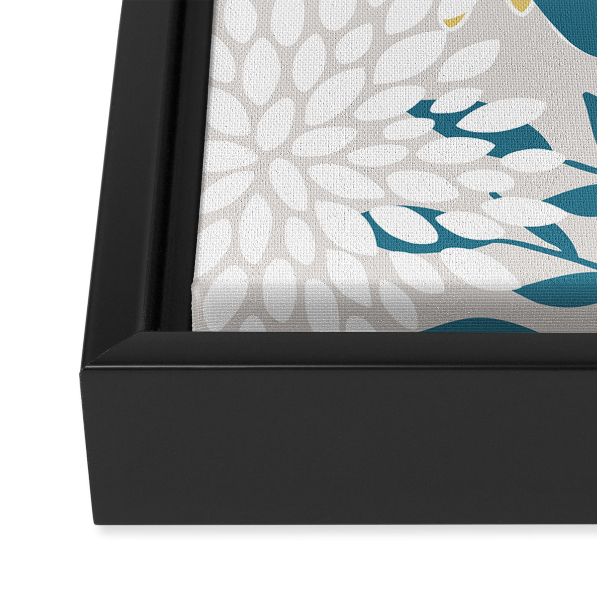 Garden Florals, Yellow, Teal, Gray Framed Canvas Print Gallery Image 3