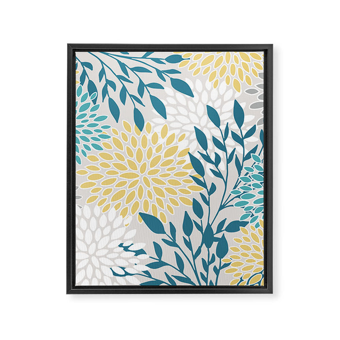 Garden Florals, Yellow, Teal, Gray Framed Canvas Print Gallery Image 1