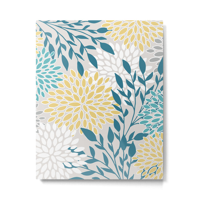 Garden Florals, Yellow, Teal, Gray Metal Print Gallery Image 1