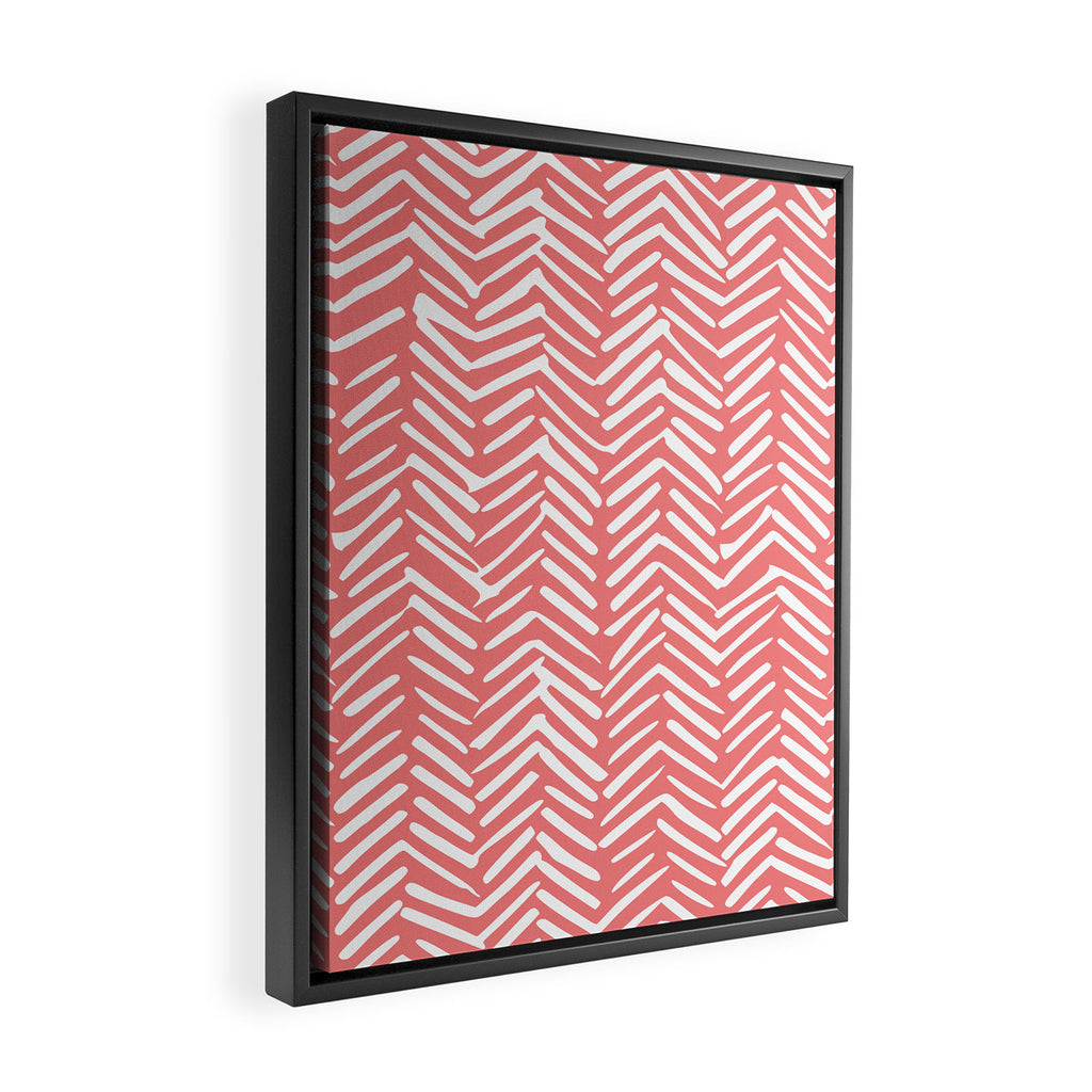 Geometric Art, Herringbone, Coral, Wall Art Boho Framed Canvas Print Gallery Image 2