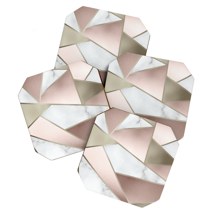 Geometric Art, Rose Gold, Blush Pink, Marble Prints Coaster Gallery Image 1