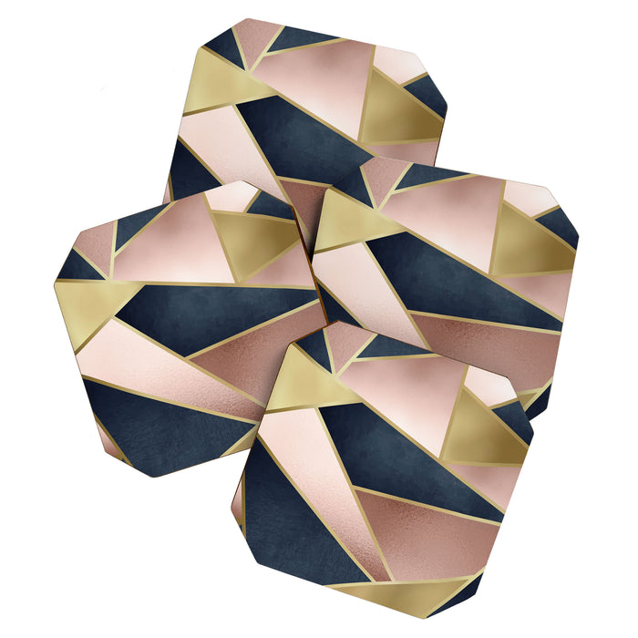 Geometric Art, Rose Gold, Pink and Navy Blue Modern  Coaster Gallery Image 1